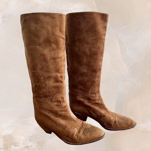 MAUD FRIZON CLUB Brown Leather Suede Knee High Boots Vintage 80s Made Italy 36.5
